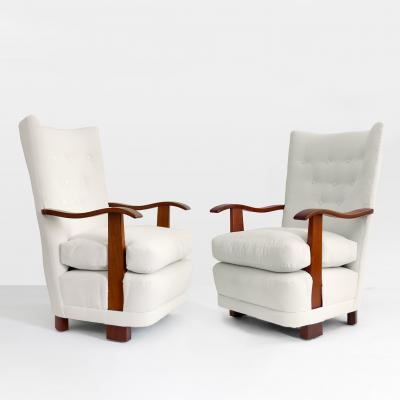 SCANDINAVIAN ART DECO LOUNGE CHAIRS WITH MAHOGANY FRAMES