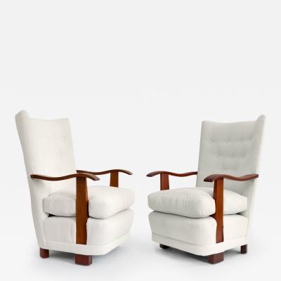 SCANDINAVIAN ART DECO LOUNGE CHAIRS WITH MAHOGANY FRAMES