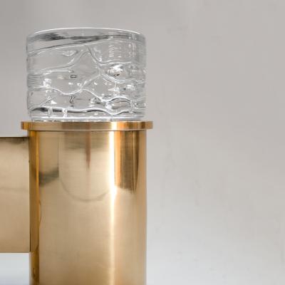 SCANDINAVIAN BRASS SCONCES WITH SOLID CRYSTAL SHADES