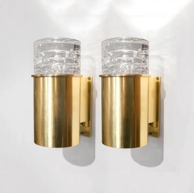 SCANDINAVIAN BRASS SCONCES WITH SOLID CRYSTAL SHADES