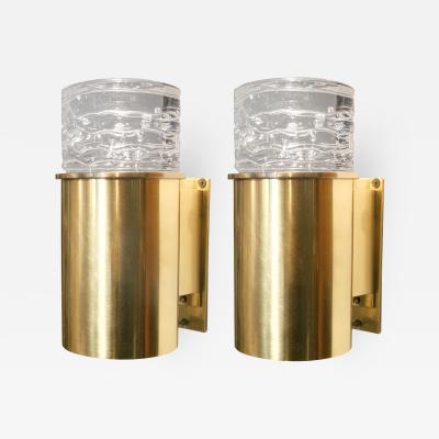 SCANDINAVIAN BRASS SCONCES WITH SOLID CRYSTAL SHADES