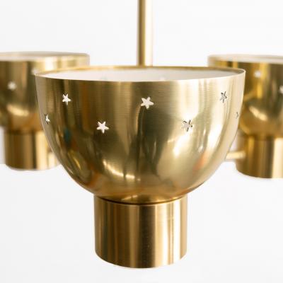 SCANDINAVIAN MODERN 3 BRASS SHADE CHANDELIER WITH LARGE REFLECTOR 