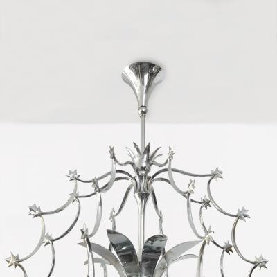 SCANDINAVIAN MODERN 8 LIGHT CHANDELIER IN CHROMED BRASS 1940