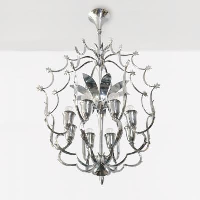 SCANDINAVIAN MODERN 8 LIGHT CHANDELIER IN CHROMED BRASS 1940