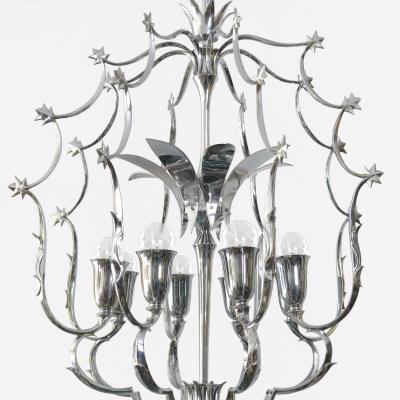 SCANDINAVIAN MODERN 8 LIGHT CHANDELIER IN CHROMED BRASS 1940