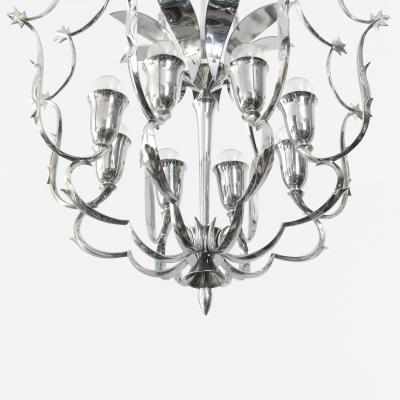 SCANDINAVIAN MODERN 8 LIGHT CHANDELIER IN CHROMED BRASS 1940