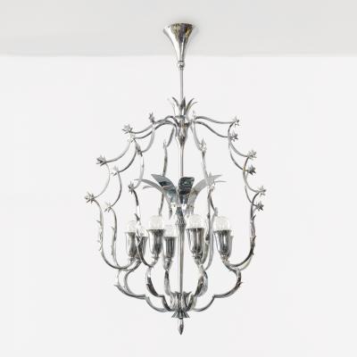 SCANDINAVIAN MODERN 8 LIGHT CHANDELIER IN CHROMED BRASS 1940