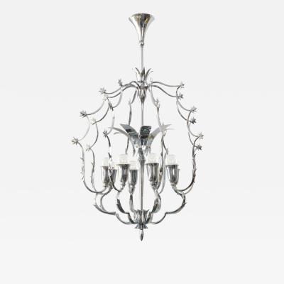 SCANDINAVIAN MODERN 8 LIGHT CHANDELIER IN CHROMED BRASS 1940
