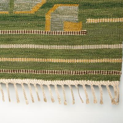 SCANDINAVIAN MODERN FLAT WEAVE RUG IN GREEN AND GOLD WOOL
