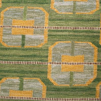 SCANDINAVIAN MODERN FLAT WEAVE RUG IN GREEN AND GOLD WOOL