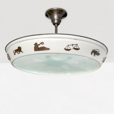 SCANDINAVIAN MODERN LACQUERED ZODIAC PENDANT WITH PATINATED SYMBOLS