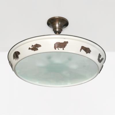 SCANDINAVIAN MODERN LACQUERED ZODIAC PENDANT WITH PATINATED SYMBOLS