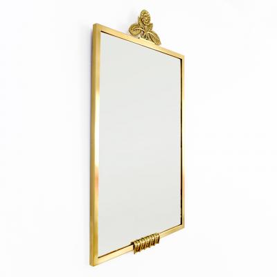 SCANDINAVIAN MODERN SWEDISH POLISHED BRASS MIRROR WITH FLOWER CROWN