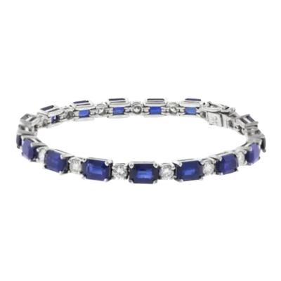 SES Creations Emerald Cut Sapphire and Diamond Tennis Bracelet in Platinum