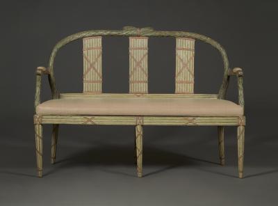 SET OF 10 CHAIRS CANAP WITH ORIGINAL PAINTED FASCES LAUREL DECORATION