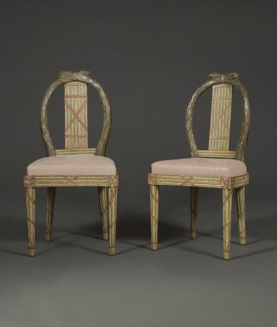 SET OF 10 CHAIRS CANAP WITH ORIGINAL PAINTED FASCES LAUREL DECORATION