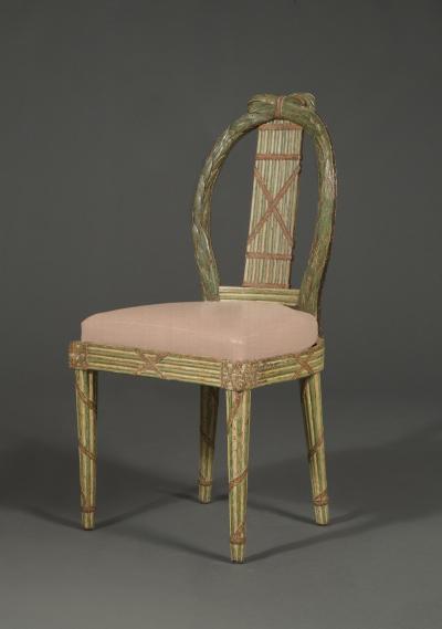 SET OF 10 CHAIRS CANAP WITH ORIGINAL PAINTED FASCES LAUREL DECORATION