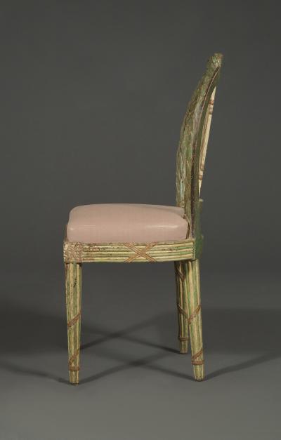 SET OF 10 CHAIRS CANAP WITH ORIGINAL PAINTED FASCES LAUREL DECORATION