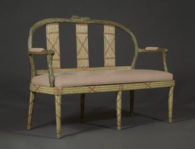 SET OF 10 CHAIRS CANAP WITH ORIGINAL PAINTED FASCES LAUREL DECORATION