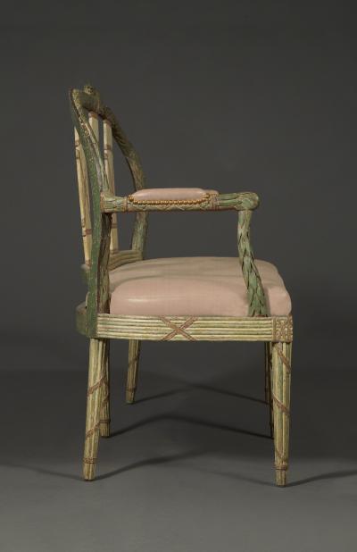 SET OF 10 CHAIRS CANAP WITH ORIGINAL PAINTED FASCES LAUREL DECORATION