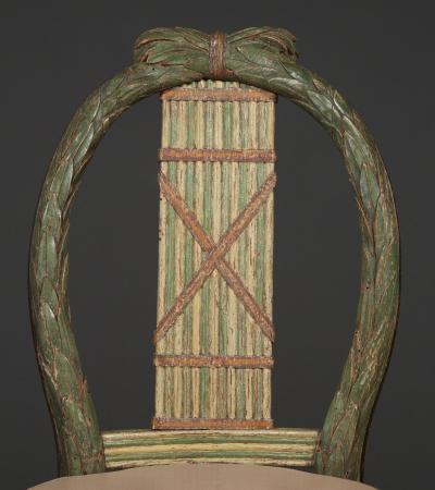 SET OF 10 CHAIRS CANAP WITH ORIGINAL PAINTED FASCES LAUREL DECORATION