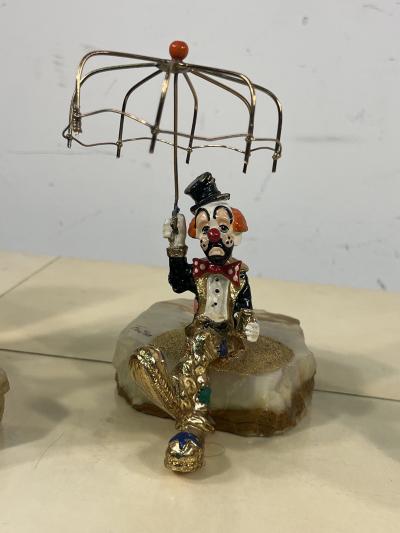 SET OF 26 HIGHLY DETAILED ENAMELED METAL ON ONYX BASES CLOWNS IN ACTIVITY