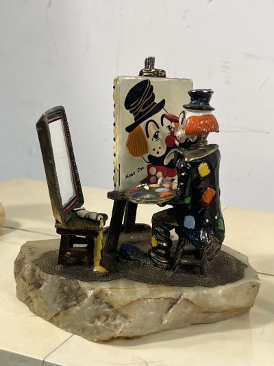 SET OF 26 HIGHLY DETAILED ENAMELED METAL ON ONYX BASES CLOWNS IN ACTIVITY