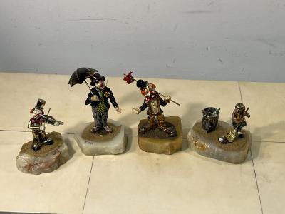 SET OF 26 HIGHLY DETAILED ENAMELED METAL ON ONYX BASES CLOWNS IN ACTIVITY