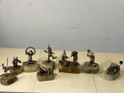 SET OF 26 HIGHLY DETAILED ENAMELED METAL ON ONYX BASES CLOWNS IN ACTIVITY