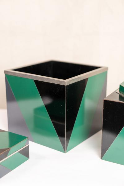 SET OF 3 POLYCHROME AND LAMINATED AN POLISHED NICKEL ART DECO STYLE BOXES