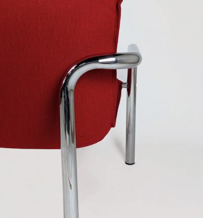 SET OF 4 ITALIAN ARMCHAIRS IN CHROME PLATED METAL AND RED FABRIC 1970 