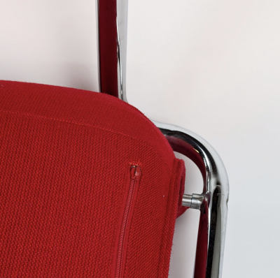 SET OF 4 ITALIAN ARMCHAIRS IN CHROME PLATED METAL AND RED FABRIC 1970 