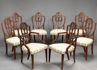 SET OF EIGHT FEDERAL SHIELD BACK DINING CHAIRS