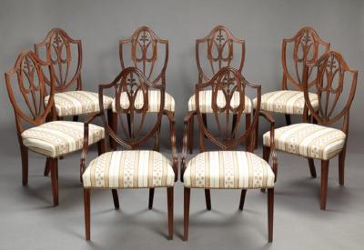 SET OF EIGHT FEDERAL SHIELD BACK DINING CHAIRS