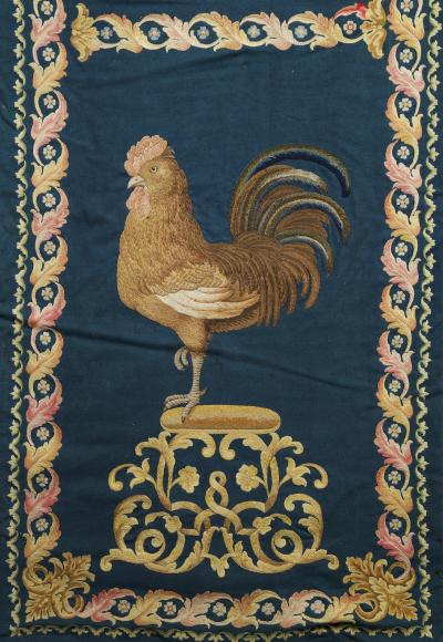 SET OF EIGHT NEEDLEPAINTED CREWELWORK HANGINGS DEPICTING ANIMALS STILL LIFES