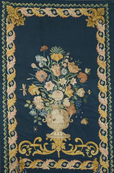 SET OF EIGHT NEEDLEPAINTED CREWELWORK HANGINGS DEPICTING ANIMALS STILL LIFES
