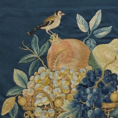 SET OF EIGHT NEEDLEPAINTED CREWELWORK HANGINGS DEPICTING ANIMALS STILL LIFES