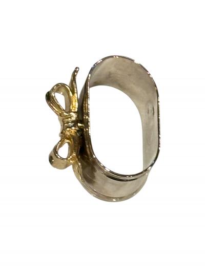 SET OF EIGHT SIVERPLATE GOLDTONE BOW DESIGN NAPKIN RINGS