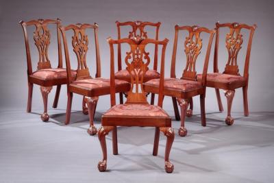 SET OF SIX CHIPPENDALE MAHOGANY DINING CHAIRS