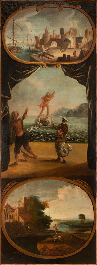 SET OF SIX EUROPEAN PANELS DEPICTING SCENES FROM THE COMMEDIA DELLARTE