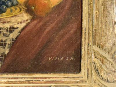 SIGNED 1940S STILL LIFE WITH FRUIT CANTALOPE THEOREM PAINTING