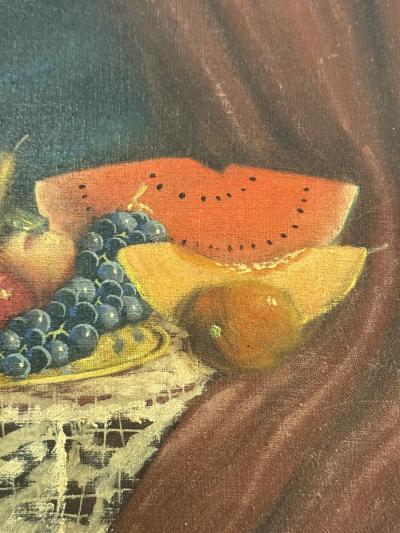 SIGNED 1940S STILL LIFE WITH FRUIT CANTALOPE THEOREM PAINTING