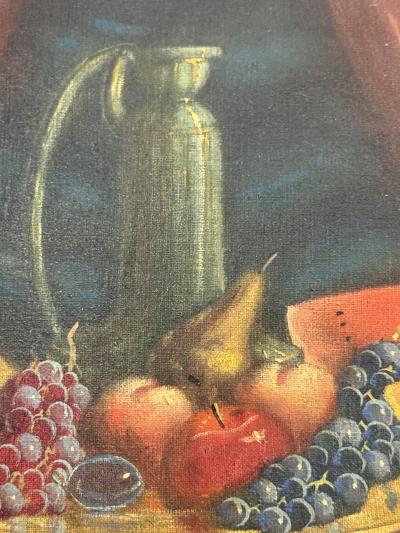 SIGNED 1940S STILL LIFE WITH FRUIT CANTALOPE THEOREM PAINTING