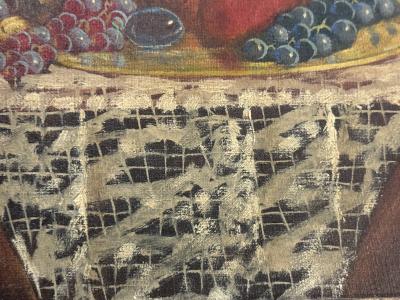 SIGNED 1940S STILL LIFE WITH FRUIT CANTALOPE THEOREM PAINTING