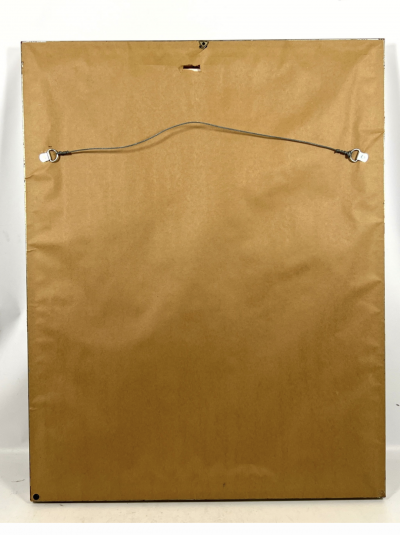 SIGNED BEAUTIFUL RED BULLS IN FLOWERING TREE LANDSCAPE REVERSE PAINTING ON GLASS