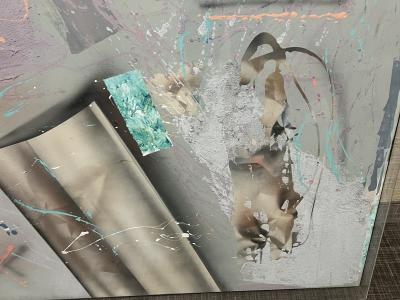 SIGNED LARGE LUCITE CASED POST MODERN ABSTRACT PAINTING ON CANVAS