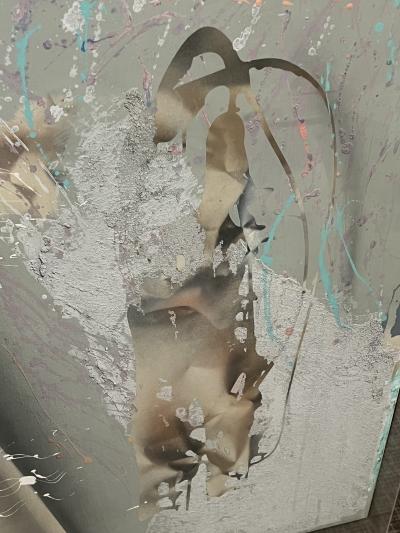 SIGNED LARGE LUCITE CASED POST MODERN ABSTRACT PAINTING ON CANVAS