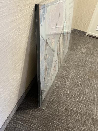 SIGNED LARGE LUCITE CASED POST MODERN ABSTRACT PAINTING ON CANVAS