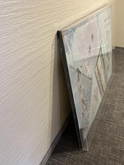 SIGNED LARGE LUCITE CASED POST MODERN ABSTRACT PAINTING ON CANVAS
