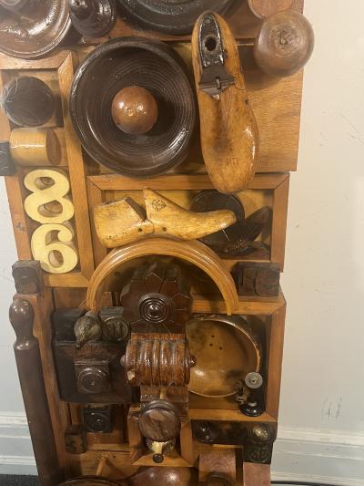SIGNED MODERN ASSEMBLED WOOD FOUND OBJECTS WALL SCULPTURE